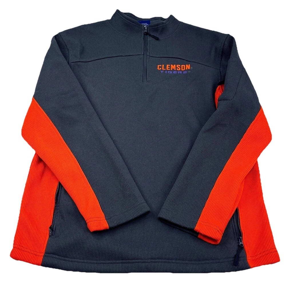 Clemson Tigers Jacket Men XL Gray Orange Pullover Sweater Thermal Waffle Knit